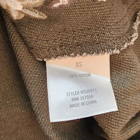 Francesca's Blue Rain Rosie Boho Floral Embroidered Olive Green Mini Skirt XS - Picture 9 of 10